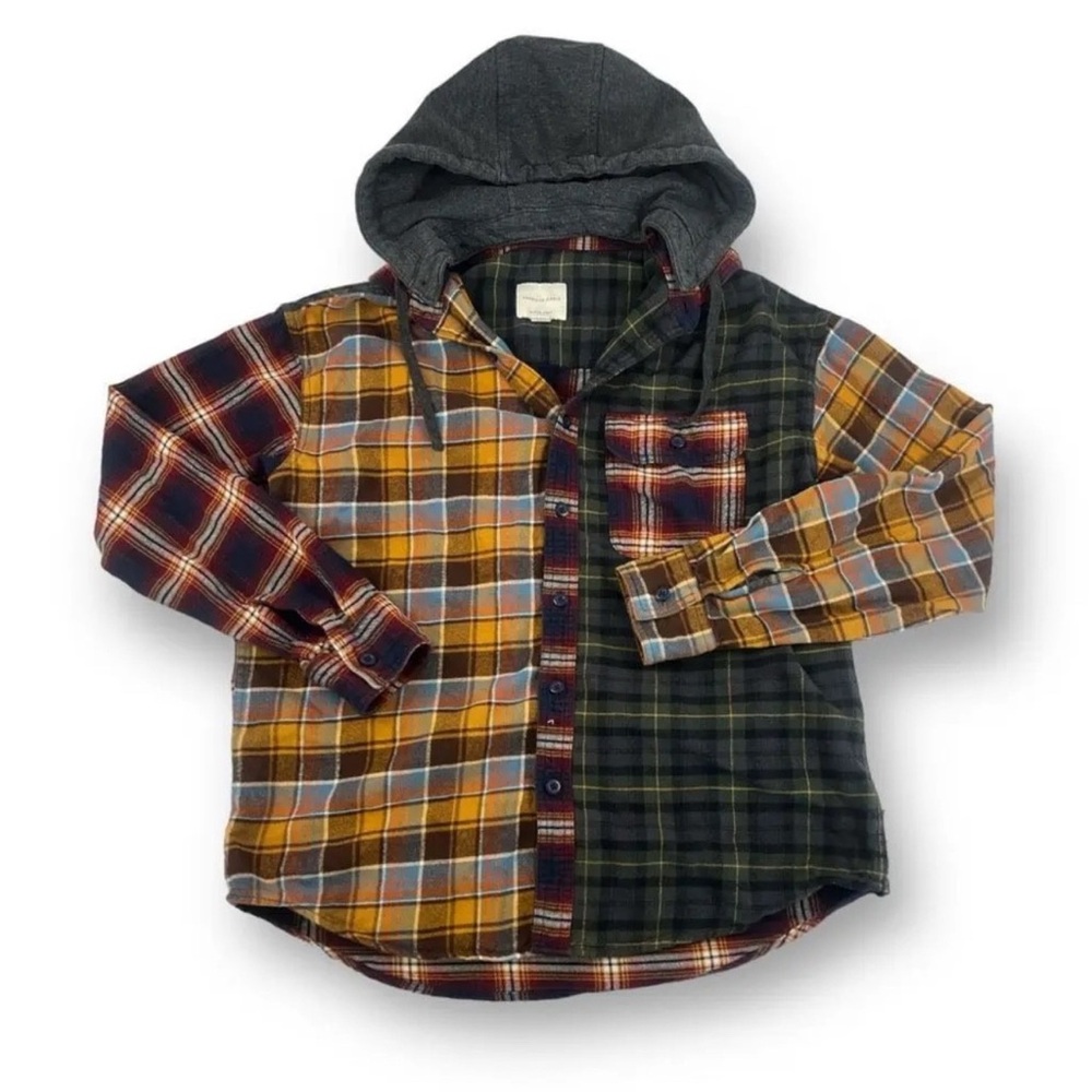 XS American Eagle Outfitters Plaid Hooded shirt- Multicolor
